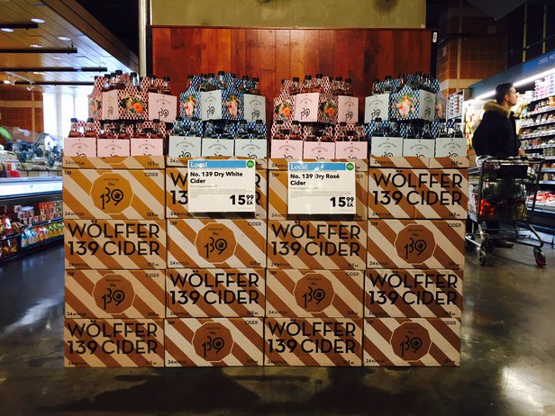 wolffer cider case stack at whole foods boston